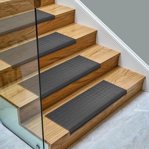 Ottomanson Outdoor Bullnose Stair Treads – Grid Heavy-Duty Non Slip Stair Mats by Ottomanson