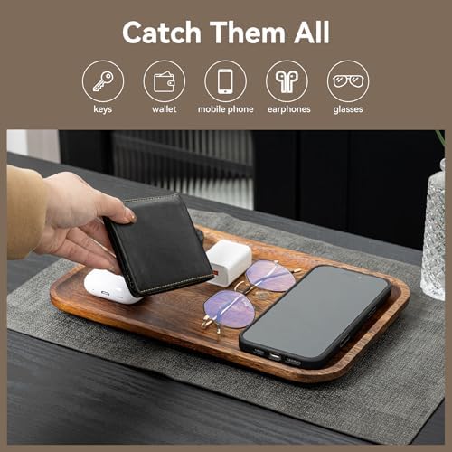 Serving Acacia Wood Valet Tray for Men Women, Catch All Acacia Mens Key Dump - Image 2