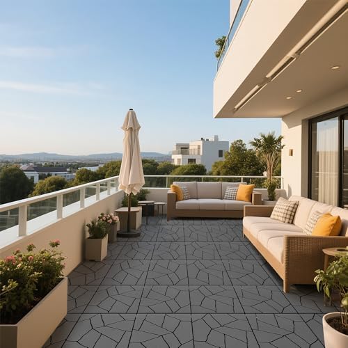 44 Pack Gray 12x12 Stone Style Interlocking Plastic Deck Tiles, DIY Snap - Image 4