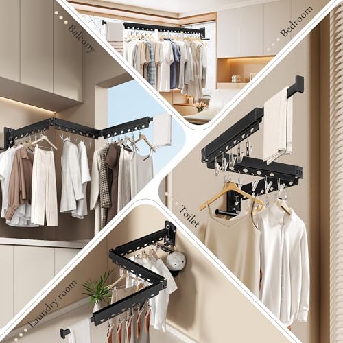 Wall Mounted Collapsible Clothes Drying Rack, Durable Space-Saving Laundry - Image 4