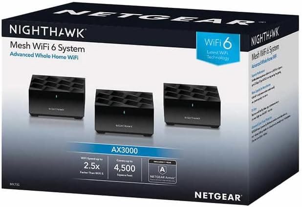 Netgear MK73-100NAR Nighthawk Dual-Band AX3000 3-Pack 3Gbps WiFi 6 Mesh System - Image 3