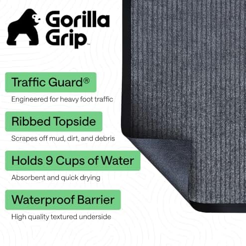 GORILLA GRIP Traffic Guard Indoor Outdoor Heavy Duty Door Mat 60x36 Lt Gray - Image 2