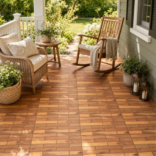 Goplus 24-Pack Acacia Wood Interlocking Deck Tiles - Image 4