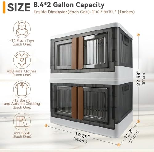 Storage Bin, Foldable Cabinet, 8.4 Gallon Capacity, 2 Packs, Collapsible Box - Image 2