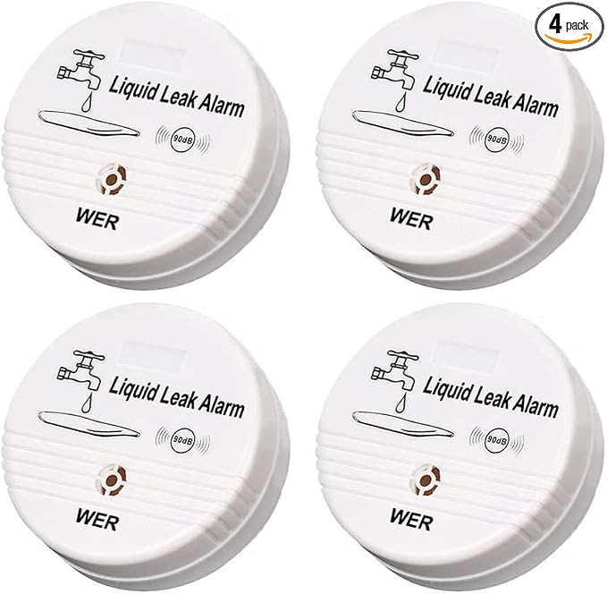 WER Water Leak Alarm Sensor, Battery Operated Leak Alert, 90dB Water Detector by WER