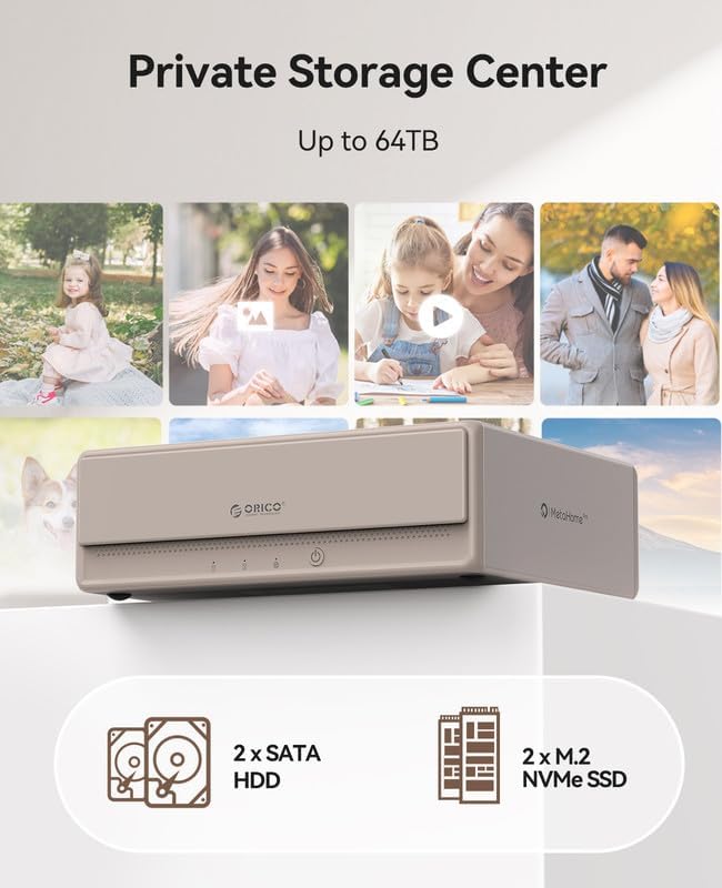 ORICO MetaHome NAS Storage, CyberData OS, HDD Slot * 2 + M.2 NVMe SSD Slot * 2 - Image 3