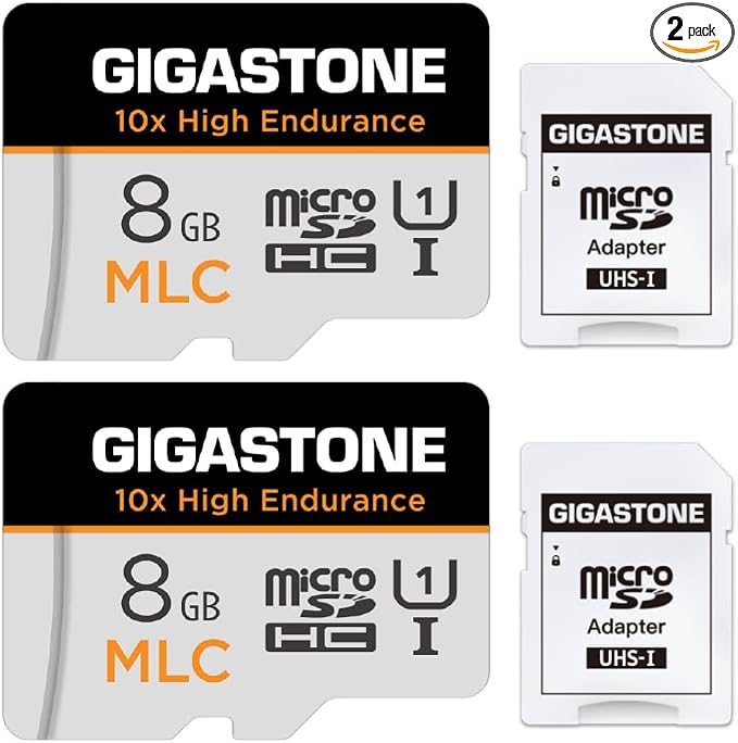 GIGASTONE Industrial 8GB MLC Micro SD Card 2-Pack, Full HD Video Recording by Gigastone
