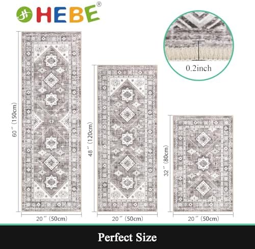 HEBE Boho Kitchen Rugs Set of 3, Non Slip Washable Kitchen Mats - Image 2