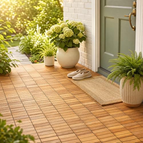 Goplus 27-Pack Acacia Wood Interlocking Deck Tiles - Image 4