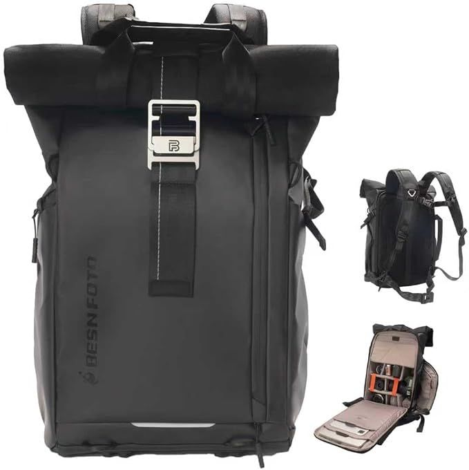 Besnfoto Waterproof Camera Backpack, Rolltop Photography Bag by Besnfoto