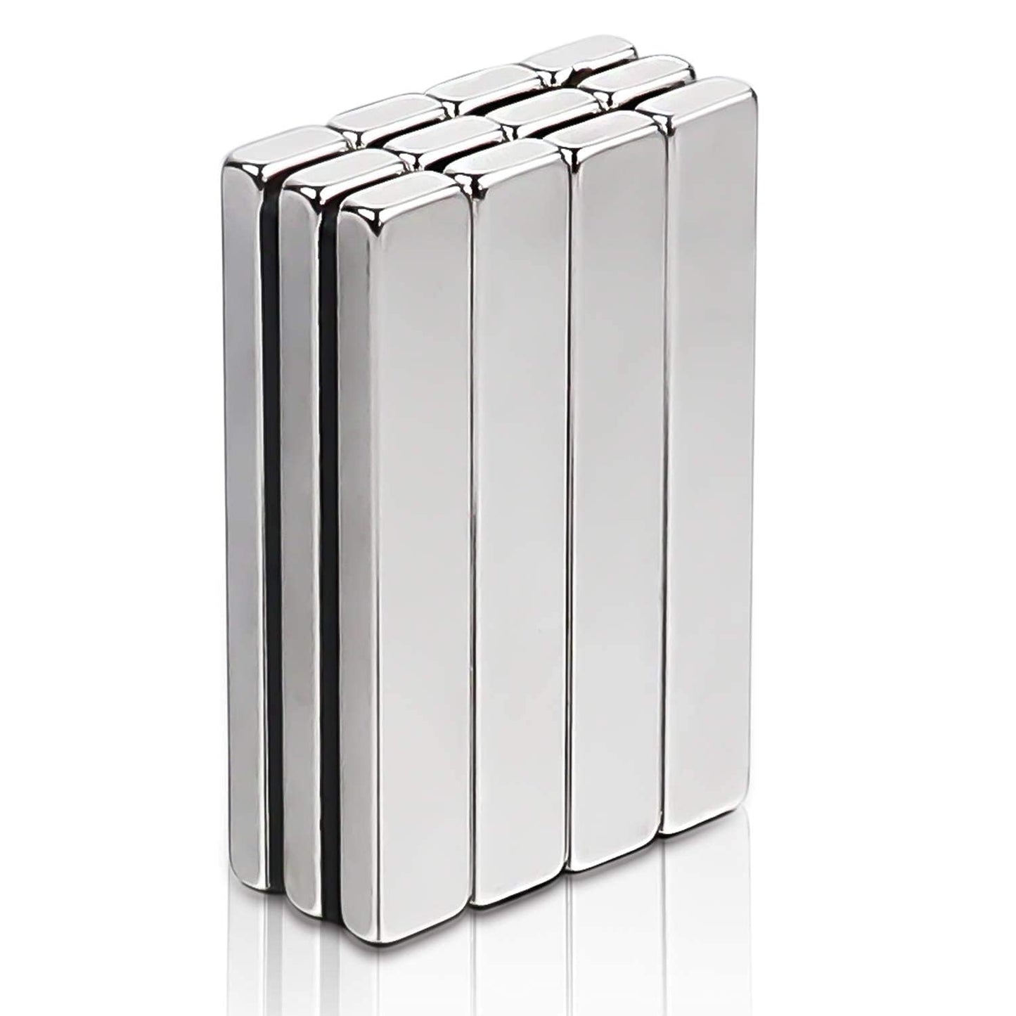 LOVIMAG Waterproof Strong Neodymium Bar Magnets, Refrigerator Magnets with Double- Sided Adhesive, Heavy Duty Magnet for Shower Door,Fridge,Office,Scientific Etc, 60 x 10 x 5 mm, Pack of 50