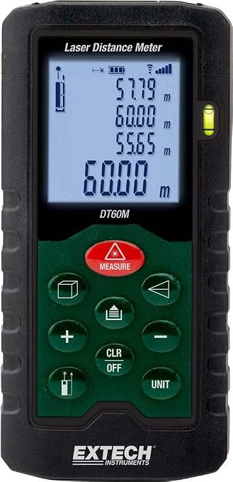 Extech DT60M Laser Distance Meter – 196 ft/60 m Digital Laser Measure by Extech
