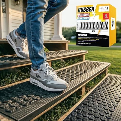 Rubber Stair Treads Outdoor 48" x 10" 4-Pack by ThunderGrip