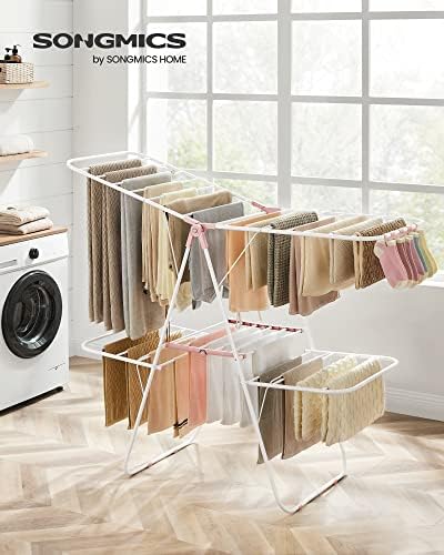 SONGMICS Clothes Drying Rack, Foldable 2-Level Stee Laundry Drying Rack - Image 2