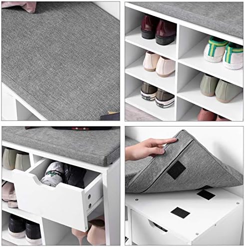 VASAGLE Shoe Bench with Cushion, Storage Bench, 10 Compartments - Image 5