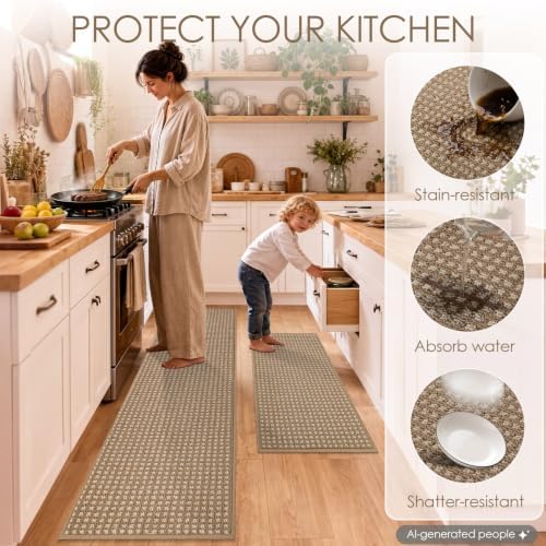 hicorfe Waffle Kitchen Runner Rugs Set of 3, Non Slip Kitchen Mats - Image 6