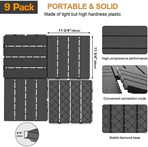 Goovilla Plastic Interlocking Deck Tiles, 9 Pack, Dark Grey - Image 3
