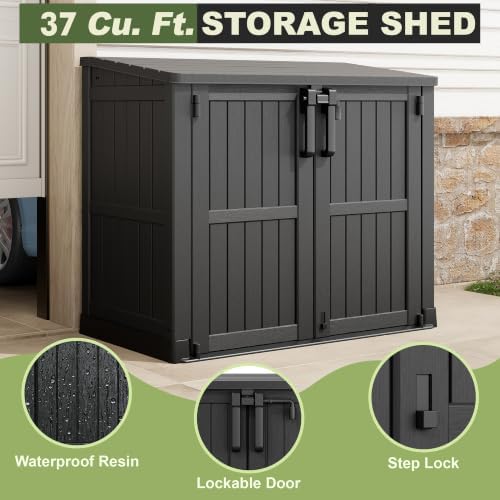 Plastic Outdoor Storage Shed, 37 Cu Ft Weatherproof Outdoor Storage Box - Image 5