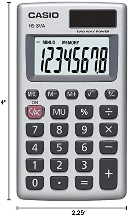 Casio HS-8VA Mini 6-Function Calculator | Large 8-Digit LCD Display | Solar - Image 3