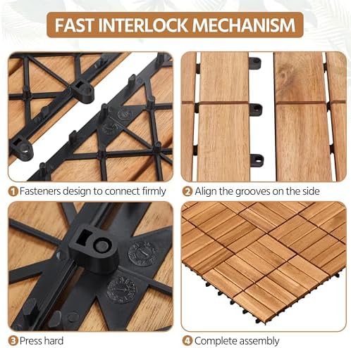 Yaheetech 27PCS Acacia Interlocking Deck Tiles Outdoor Patio Flooring - Image 6