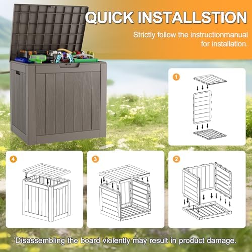 KAMABOKO Outdoor Storage Box, 32 Gallon Deck Box Outdoor Waterproof Small - Image 6