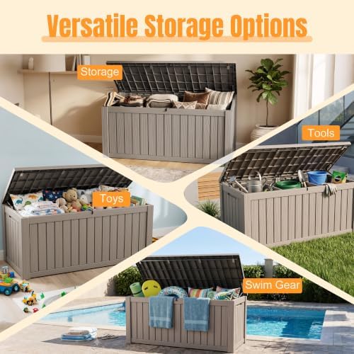 Outdoor Storage Box, 240 Gal Waterproof Resin Deck Box w/Support Rod - Image 4