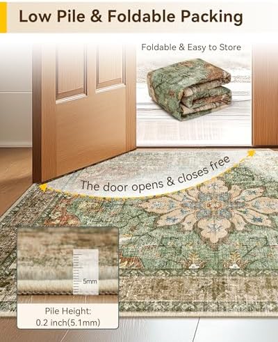 RELEANY Washable Area Rug, Runner 2'6"x12', Brick/Brown/Green - Image 3
