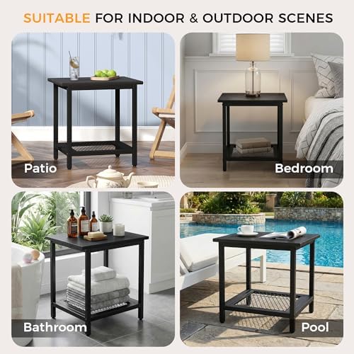 2-Tier Outdoor Side Table with Storage, Weather Resistant Patio End Table - Image 5