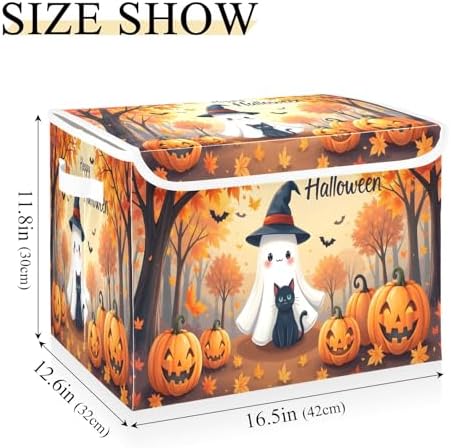 Bolaz Storage Bins with Lids and Handles, Maple Leaves Ghost Pumpkin Storage - Image 3
