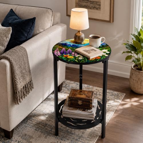 2-Tier Metal Round Side Table Accent Coffee Tables Small Space Corner Plant - Image 2