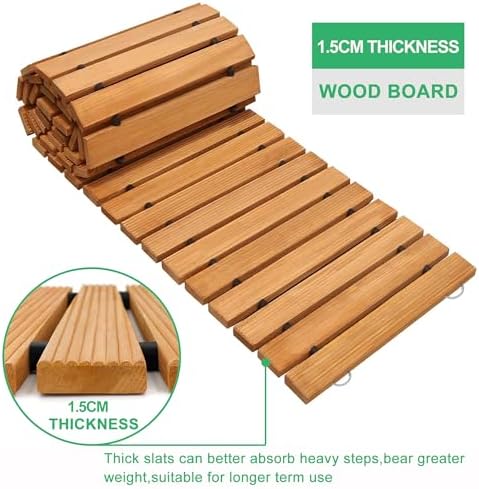 RELIANCER 12' Wooden Garden Pathway, Weather-Resistant Roll Out Cedar Walkway - Image 3