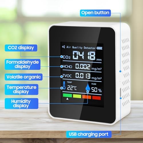 Air Quality Monitor, 5 in 1 Portable Quality Tester, CO2 Detector Air Quality - Image 6