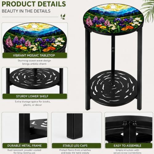 2-Tier Metal Round Side Table Accent Coffee Tables Small Space Corner Plant - Image 5