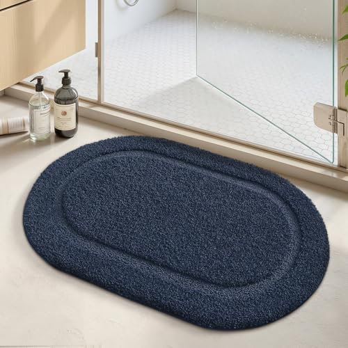 Color&Geometry Oval Blue Bathroom Rugs 36x24, Extra Soft Absorbent Microfiber by COLORG