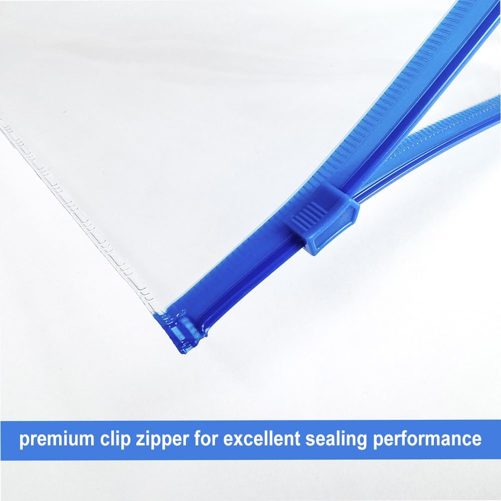 BOPART 30Pcs Poly Zip Envelopes A4 Letter Size Plastic Envelopes File Folders for Documents, Reusable Envelope Clear Zipper Pouch with Label Pocket for Home Office School Travel Supplies Storage