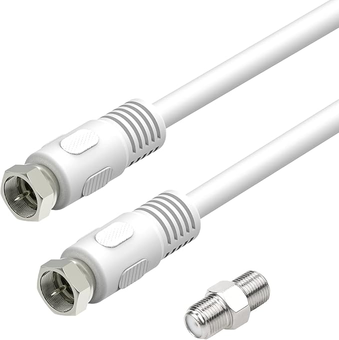 Short Coaxial Cable, 1ft White Coax Cable 0.3m RG6 F Male to Male Connector by Ullnosoo