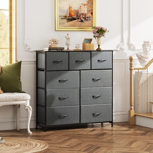 WLIVE Tall Dresser for Bedroom, 9 Drawer Chest of Drawers, Dark Grey - Image 4