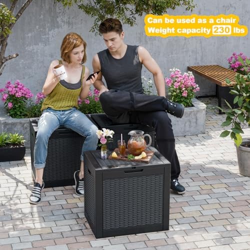 PatioZen 31 Gallon Wicker Pattern Resin Deck Box, Lockable Patio Outdoor - Image 4