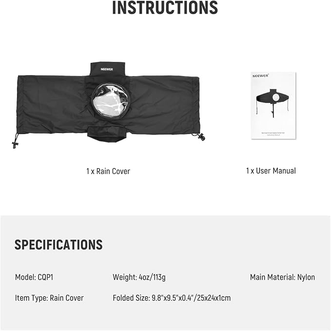 NEEWER Rain Cover for Q4 Outdoor Strobe Flash, Nylon Camera Lens Raincoat - Image 8