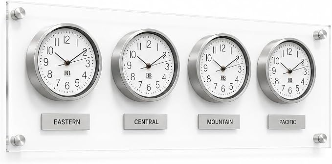 BBHORAIRE Silver Time Zone Wall Clock, Silent Quartz Analog World Clock by Unknown