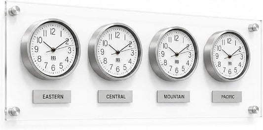 BBHORAIRE Silver Time Zone Wall Clock, Silent Quartz Analog World Clock by Unknown