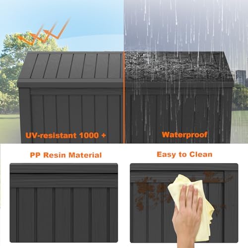 DRATO 150 Gallon Outdoor Storage Box Waterproof, Resin Large Deck Box - Image 4