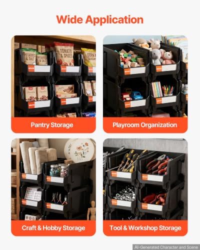 VEVOR Plastic Stackable Storage Bins, 14.8 x 8.5 x 7.1 inch, Plastic Containers - Image 3