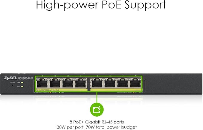 Zyxel 8 Port PoE Switch | Smart Managed | Gigabit Network Ethernet Switch | 8X - Image 2