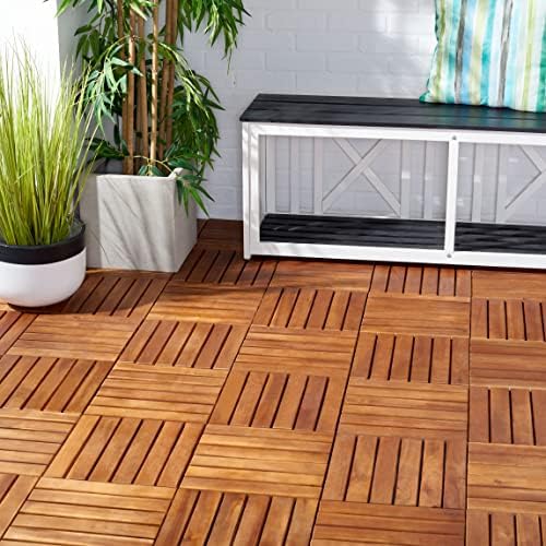 SAFAVIEH Outdoor Collection Osaka Natural Acacia Wood 6-Slat Interlocking Floor by Unknown