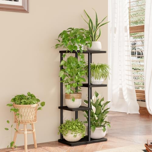 Bamworld Plant Stand 4 Tier Corner Metal Shelf Black - Image 2