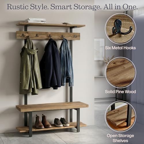 Pomona Solid Wood Entryway Hall Tree - Image 4