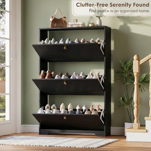 Nicetree Shoe Cabinet with 3 Flip Drawers, Narrow Shoe Organizer Cabinet - Image 5