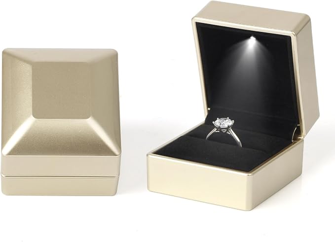 Ring Box Square Shaped LED Light Engagement Ring Boxes Jewelry Gift Box by JYCMMFCPursueRomanceLife