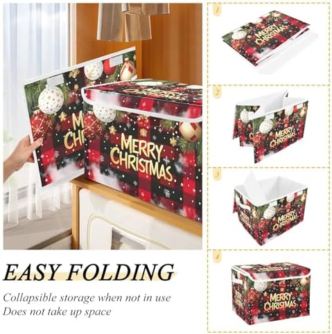 Bolaz Storage Bins with Lids and Handles, Christmas Red Plaid Storage Box - Image 4